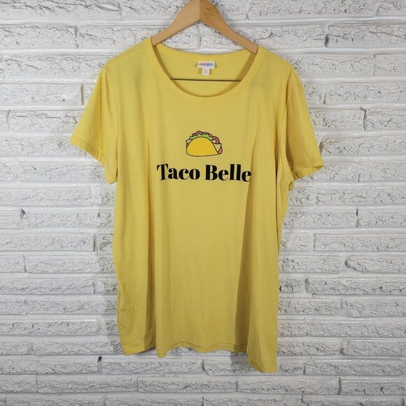 Lularoe Womens Top 3XL Plus Tee Short Sleeve Taco Belle Yellow Poly Blend YEL17E - Picture 1 of 9
